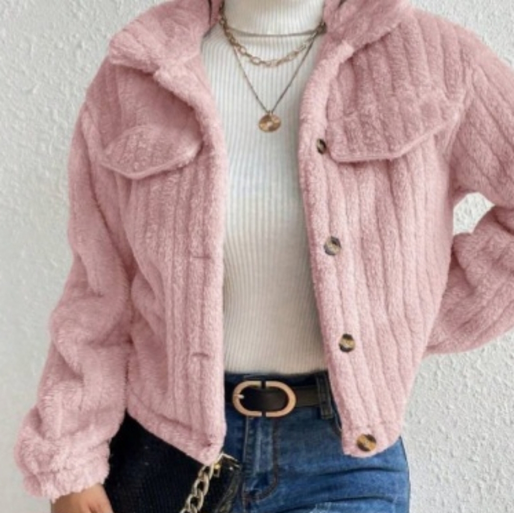 Shein pink faux fur jacket